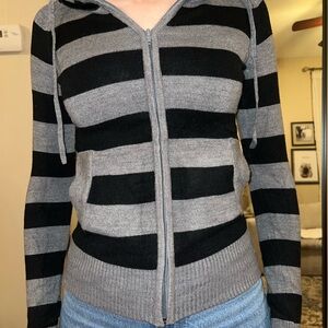 XS French Connection Striped Zip-Up Hoodie